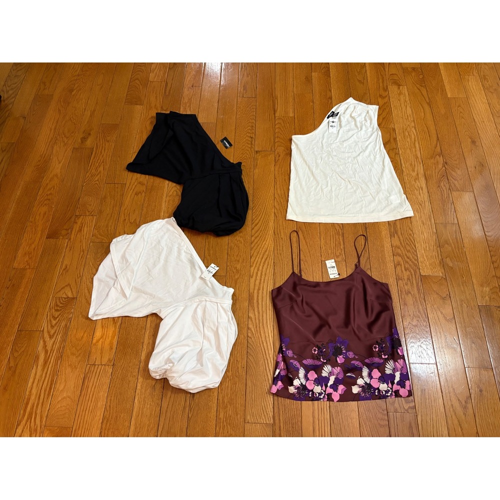 Express Womens XS Top Bundle 4pc NWT One Shoulder Puff Sleeve Floral Cami White